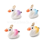 Alloy Enamel Pendants, Swan Charms, Long-Lasting Plated, Golden, Mixed Color, 16x13x8mm, Hole: 1.5mm(FIND-Z119-09G)