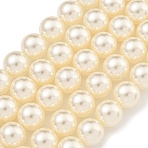 Glass Pearl Beads Strands, Round, Bisque, 10mm, Hole: 0.6mm, about 43pcs/strand, 16.18''(41.1cm)(X-HY-G002-01E-02)