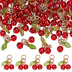 50Pcs Handmade Lampwork Pendants, Cherry Charms, with Zinc Alloy Jump Ring, Light Gold, 10.5x6mm, Hole: 4mm(LAMP-ME0001-25)