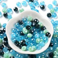 Glass Beads, Faceted, Rondelle, Steel Blue, 8x6mm, Hole: 1mm, about 145pcs/60g(EGLA-A034-SM8mm-58)