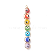 Wire Wrapped Handmade Evil Eye Lampwork Pendants, with Copper Findings, Round, Colorful, 79x10~11x8mm, Hole: 3mm(PALLOY-JF01930)