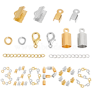 SUNNYCLUE DIY Jewelry Kits, Including Iron Ends, Zinc Alloy Lobster Claw Clasps, Brass Cord Ends & Jump Rings, Iron Ends with Twist Chain Extensions, Mixed Color, 9x5mm, Hole: 2mm, 4.5mm inner diameter, 20pcs(KK-SC0001-83)