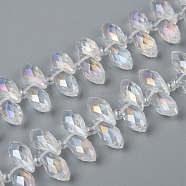 Crystal Glass Beads Strands, Top Drilled Beads, Faceted, Teardrop, Clear AB, 13x6mm, Hole: 1mm, about 100pcs/strand, 16.5 inch(GLAA-D033-01)