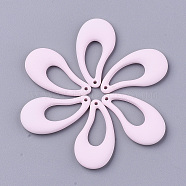 Spray Painted Acrylic Pendants, Rubberized Style, Teardrop, Pink, 33x18x4.5mm, Hole: 1.4mm(MACR-S361-29C)