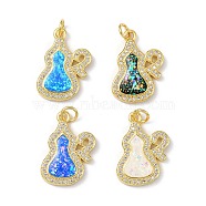 Brass Micro Pave Cubic Zirconia Pendants, with Synthetic Opal and Jump Ring, Long-Lasting Plated, Real 18K Gold Plated, Gourd, Mixed Color, 21x15x3mm, Hole: 3.5mm(KK-A197-30G)