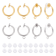 20Pcs 2 Colors 304 Stainless Steel Clip-on Earring Findings, with Horizontal Loops and 20Pcs Comfort Silicone Pads, Golden & Stainless Steel Color, 17x13x4.5mm, Hole: 1.8mm, 10Pcs/color(STAS-UN0039-97)