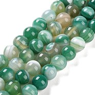 Natural Striped Agate/Banded Agate Beads Strands, Dyed, Round, Sea Green, 10mm, Hole: 1.2mm, about 19pcs/strand, 7.60''(19.3cm)(G-Z060-A01-C01)