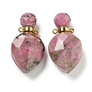 Faceted Natural Rhodonite Pendants, Openable Perfume Bottle, with Golden Tone 304 Stainless Steel Findings, 1~1.15x1.9x3.7cm, Hole: 2mm(G-A225-02G)