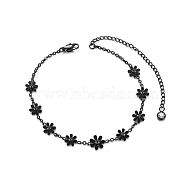 SHEGRACE Stainless Steel Anklets, with Clear Cubic Zirconia, Flower, Gunmetal, 8-1/4"(21cm)(JA17D)