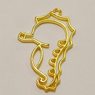 Alloy Open Back Bezel Pendants, For DIY UV Resin, Epoxy Resin, Pressed Flower Jewelry, Cadmium Free & Lead Free, Sea Horse Shape, Golden, 39x24x2.2mm(PALLOY-CJC0004-72G-RS)