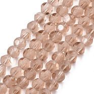 Transparent Glass Beads Strands, Faceted(6 Facets), Frosted Round, BurlyWood, 4.5x4mm, Hole: 1mm, about 88~100pcs/strand, 14.57 inch~15.75 inch(37~40cm)(GLAA-N033-05A-C02)