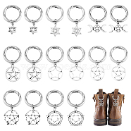 16Pcs 8 Style Pentacle & Triple Moon & Star of David Alloy Shoe Charms, with Spring Gate Rings, Mixed Shapes, 45~60mm, 2pcs/style(HJEW-AB00638)