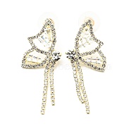 Crystal Rhinestone & Clear Cubic Zirconia Stud Earrings, Brass Long Tassel Drop Earrings with 925 Sterling Silver Pin for Women, Platinum, Butterfly Pattern, 46mm, Pin: 0.8mm(EJEW-C037-01B-LG)