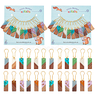 Rectangle Resin & Walnut Wood Charms Locking Stitch Markers, with Golden Tone Iron Kilt Pins, Mixed Color, 4.5cm, 6 colors, 2pcs/color, 12pcs/set(HJEW-PH01563)