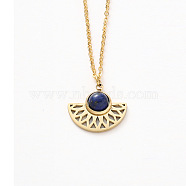 Natural Lapis Lazuli Fan Pendant Necklaces, Fashion Golden Plated Stainless Steel Cable Chain Necklaces for Women(TQ8111-1)