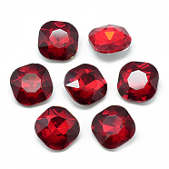 Pointed Back Glass Rhinestone Cabochons, Faceted, Back Plated, Square, Red, 10x10x4.5mm(RGLA-T032-10x10mm-05)
