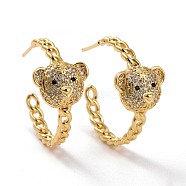 Bear Brass Micro Pave Clear Cubic Zirconia Ear Studs for Her, Lead Free & Cadmium Free, Real 18K Gold Plated, 30x35x16mm, Pin: 1mm(KK-K258-28G-RS)
