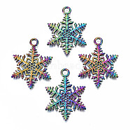 Rainbow Color Alloy Pendants, Cadmium Free & Lead Free, Snowflake, 34x25.5x2mm, Hole: 3mm(PALLOY-S180-068-RS)