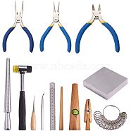 Jewelry Tools, Installable Two Way Rubber Hammers, Mallet, Gold Hammer Iron Anvil, Wooden Findings, Stainless Steel Rulers, 304 Stainless Steel Beading Tweezers and Jewelry Pliers, Mixed Color, 28x1.2~2.5cm, about 12pcs/set(TOOL-PH0016-36)