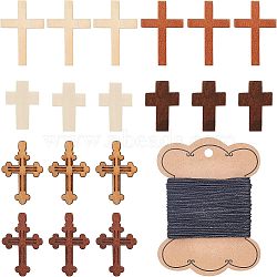 CHGCRAFT 72Pcs 6 Style Wood Pendants, with 1 Roll Waxed Polyester Cords, Mixed Color, 12pcs/Color(WOOD-CA0001-23)