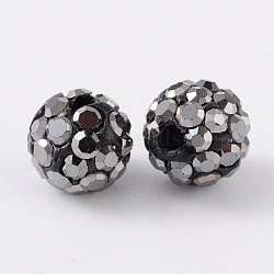 Grade A Rhinestone Pave Disco Ball Beads, for Unisex Jewelry Making, Round, Jet Hematite, PP13(1.9~2mm), 16mm, Hole: 1.5mm(RB-Q105-2)