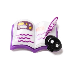 Halloween Series Cute Opaque Resin Decoden Cabochons, Dark Violet, Book with Skull, 21x30x7mm(RESI-B026-03C-01)