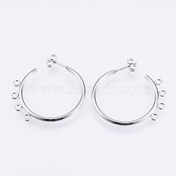 304 Stainless Steel Stud Earring Findings, Half Hoop Earrings, with Loop, Stainless Steel Color, 32x33.5x2mm, Hole: 2mm, Pin: 0.8mm(X-STAS-Q231-02A)