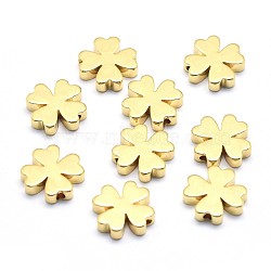 Brass Beads, Lead Free & Cadmium Free & Nickel Free, Clover, Real 18K Gold Plated, 10x10x2.5mm, Hole: 1.2mm(KK-P155-77G-NR)