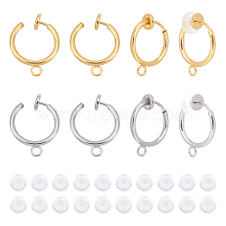 20Pcs 2 Colors 304 Stainless Steel Clip-on Earring Findings, with Horizontal Loops and 20Pcs Comfort Silicone Pads, Golden & Stainless Steel Color, 17x13x4.5mm, Hole: 1.8mm, 10Pcs/color(STAS-UN0039-97)