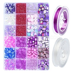 DIY Acrylic & Polymer Clay Stretch Bracelets Making Kits, Blue Violet, 12x12.5x6mm, Hole: 2.5mm(DIY-YW0008-96)