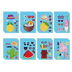 48 Sheets 8 Styles Summer Paper Make a Face Stickers, Make Your Own Self Adhesive Funny Decals, for Kid Art Craft, Others, 175x125mm, 6 sheets/style(DIY-WH0467-009)