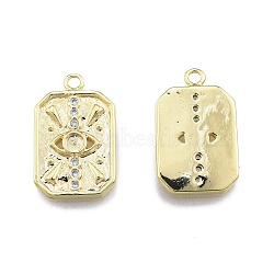 Ion Plating(IP) Brass Micro Pave Clear Cubic Zirconia Pendants, Rectangle with Eye, Real 18K Gold Plated, 21x13x2mm, Hole: 1.6mm(KK-C006-02G)