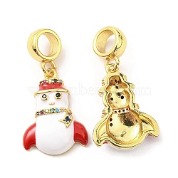 Real 18K Gold Plated Brass Micro Pave Cubic Zirconia Pendents, with Enamel, Lead Free & Cadmium Free, Christmas Snowman, White, 29mm, Pendent: 20x14.5x4.5mm, Hole: 5mm(KK-M247-29G)