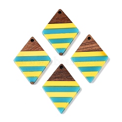 Epoxy Resin & Walnut Wood Pendants, Geometric Charms, Rhombus, 33x24.5x3.5mm, Hole: 2mm(RESI-N039-121N)