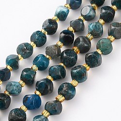 Natural Apatite Beads Strands, with Seed Beads, Six Sided Celestial Dice, Dyed, Faceted, 6~6.5x6~6.5mm, Hole: 1mm, about 24pcs/strand, 7.99 inch(20.3cm)(G-A030-B20-6mm-B)