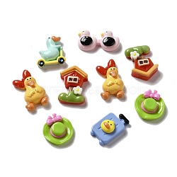 Opaque Resin Cabochons, Scooter Duck, Mailbox, Hat, Draw-bar Box, Glasses, Mixed Color, 16~31x15~30x7~11mm(DIY-K057-13)