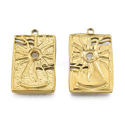 Ion Plating(IP) 304 Stainless Steel Pendants, Rectangle with Sun, Real 18K Gold Plated, 30x18.5x3mm, Hole: 2mm(STAS-N098-212LG)
