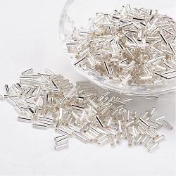 Glass Bugle Beads, Silver Lined, Gainsboro, 9x2mm, Hole: 0.5mm, about 7000pcs/bag(SEED-E001-9mm-21)