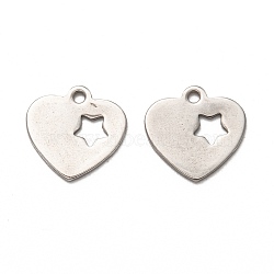 201 Stainless Steel Charms, Laser Cut, Heart with Star, Stainless Steel Color, 13.5x13x1mm, Hole: 1.4mm(STAS-I172-14P)