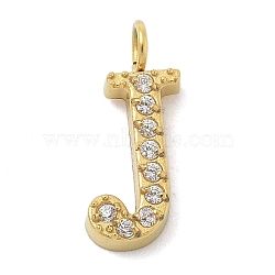 Ion Plating(IP) 304 Stainless Steel Micro Pave Cubic Zirconia Pendants, Golden, Letter A~Z Charms, Letter J, 12.5x5.5x2mm, Hole: 2mm(STAS-Z107-03G-10)