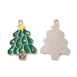 Christmas Alloy Enamel Pendants, Platinum, Christmas Tree, 24x12x1mm, Hole: 1.5mm(X-ENAM-D050-13B-01P)