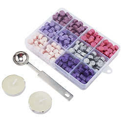 CRASPIRE DIY Scrapbook Crafts, Including Sealing Wax Particles, Plastic Bead Containers, Stainless Steel Spoons and Candles, Purple, 9mm, 364pcs/set(DIY-CP0002-02C)