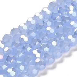Imitation Jade Glass Beads Stands, AB Colors, Faceted, Round, Cornflower Blue, 8x7~7.5mm, Hole: 1.5mm, about 66pcs/strand, 18.82~19.06 inch(47.8~48.4cm)(EGLA-A035-J8mm-B03)