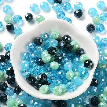 Glass Beads, Faceted, Rondelle, Steel Blue, 8x6mm, Hole: 1mm, about 145pcs/60g