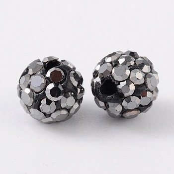 Grade A Rhinestone Pave Disco Ball Beads, for Unisex Jewelry Making, Round, Jet Hematite, PP13(1.9~2mm), 16mm, Hole: 1.5mm