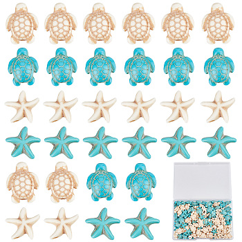 200Pcs 4 Styles Synthetic Howlite & Turquoise & Magnesite Beads, Tortoise & Starfish, 15.5~18x13.5~14x5.5~8mm, Hole: 1mm