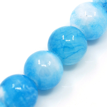 Natural Persian Jade Beads Strands, Dyed, Round, Deep Sky Blue, 6mm, Hole: 1mm, about 62pcs/strand, 16 inch