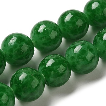 Lampwork Beads Strands, Round, Green, 14mm, Hole: 2mm, about 35pcs/strand, 19.09''(48.5cm)
