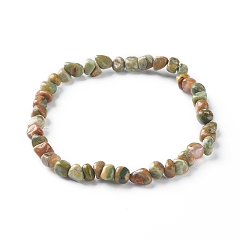 Natural Rhyolite Jasper Chip Beads Bracelet for Girl Women, Stone Stretch Bracelet, Inner Diameter: 1-7/8~2-1/4 inch(4.9~5.8cm)