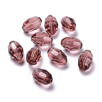 Glass Imitation Austrian Crystal Beads, Faceted, Oval, Rosy Brown, 9x6mm, Hole: 0.8~1.4mm